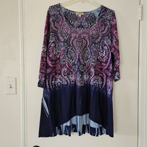 One World Womens Top 3X Y2K Boho Rhinestone Hippie Indie Fairy Knit Purple